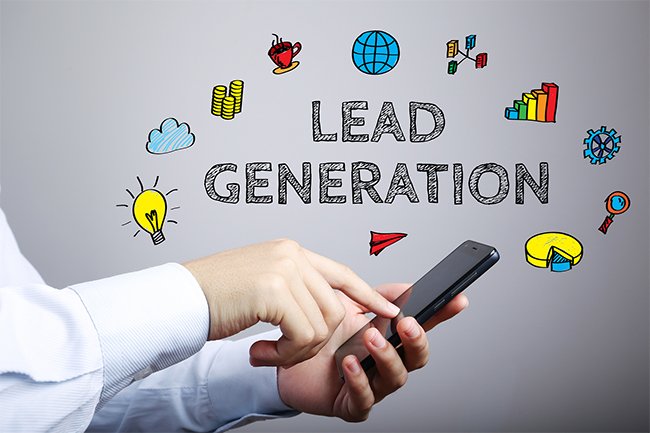 "Lead Generation" illustration with a hand holding a phone